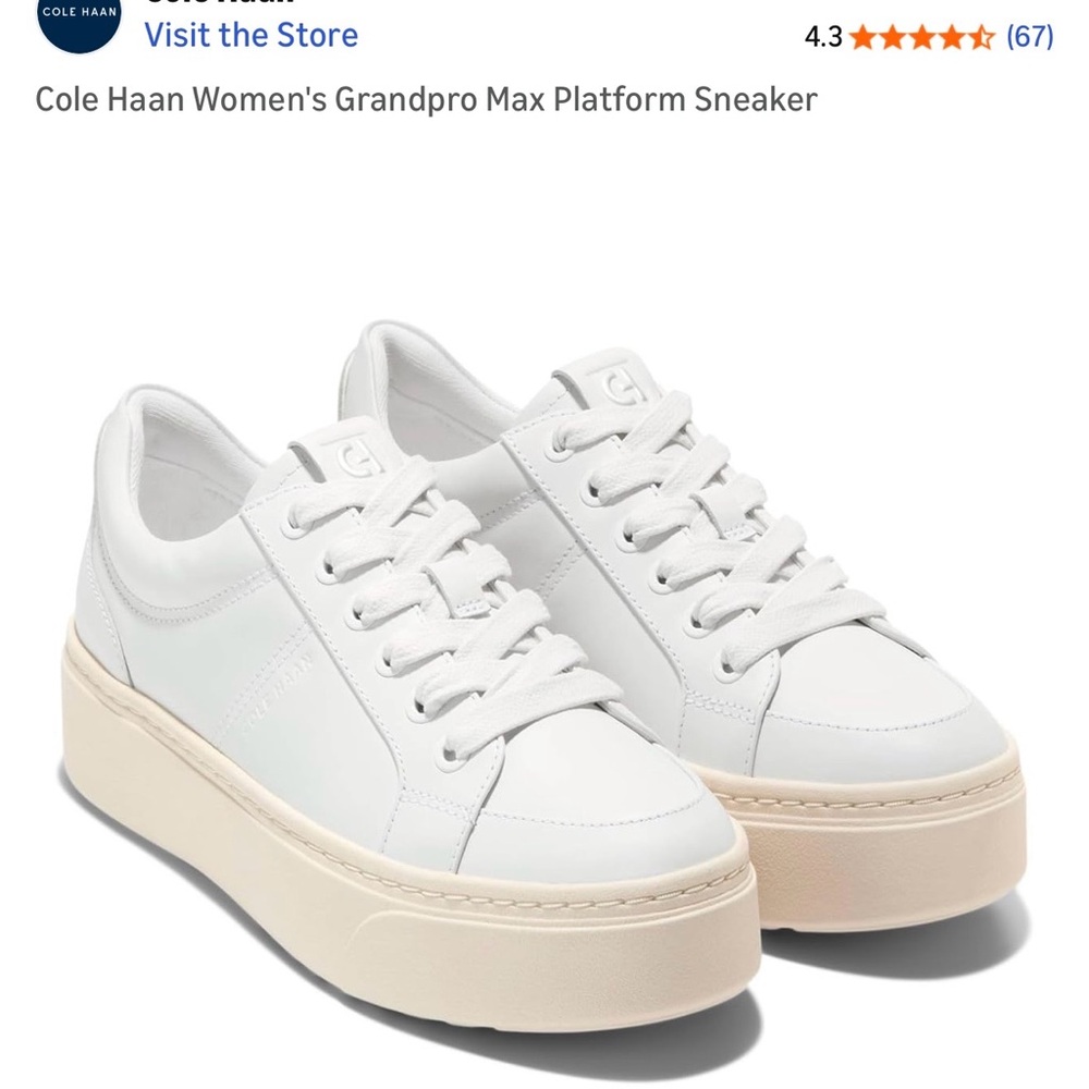 Cole Haan GP Max Platform Sneaker Size 7.5B Optic White Leather - Picture 7 of 9